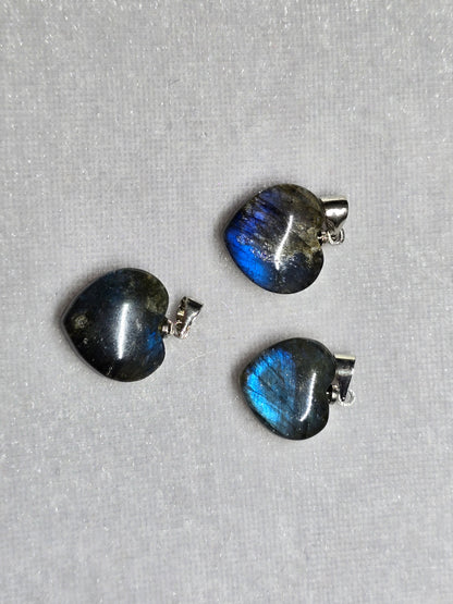 AAA Natural Dark Blue Labradorite Puffy Heart Pendant