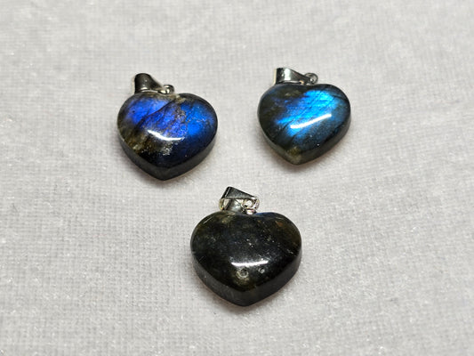 AAA Natural Dark Blue Labradorite Puffy Heart Pendant