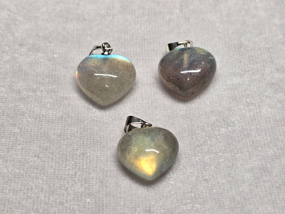 AAA Natural Labradorite Rainbow Flashes Puffy Heart Pendant