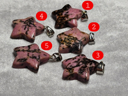 Natural Pink Black Rhodonite Star Pendant