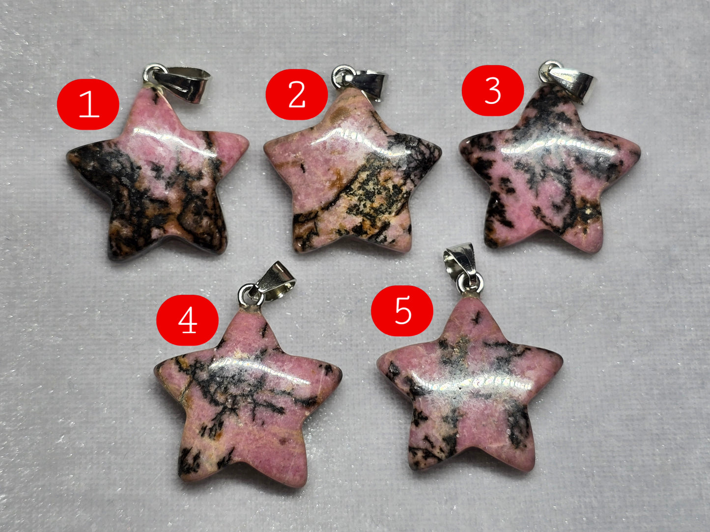 Natural Pink Black Rhodonite Star Pendant