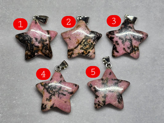 Natural Pink Black Rhodonite Star Pendant