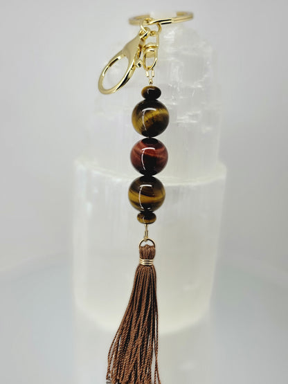 Tiger Eye Keychain with Silk Tassel.