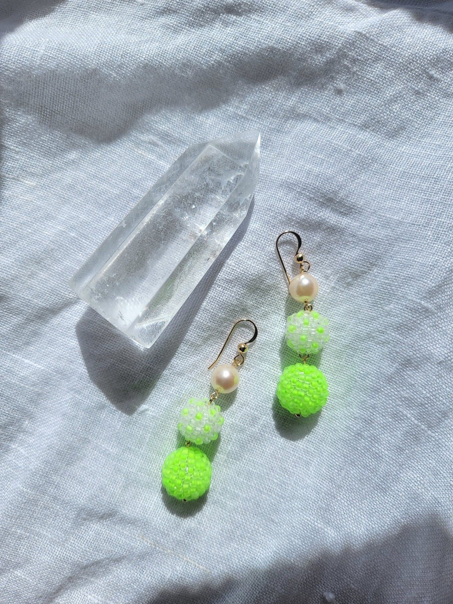 Neon Bead Ball and Pearl Drop Earrings