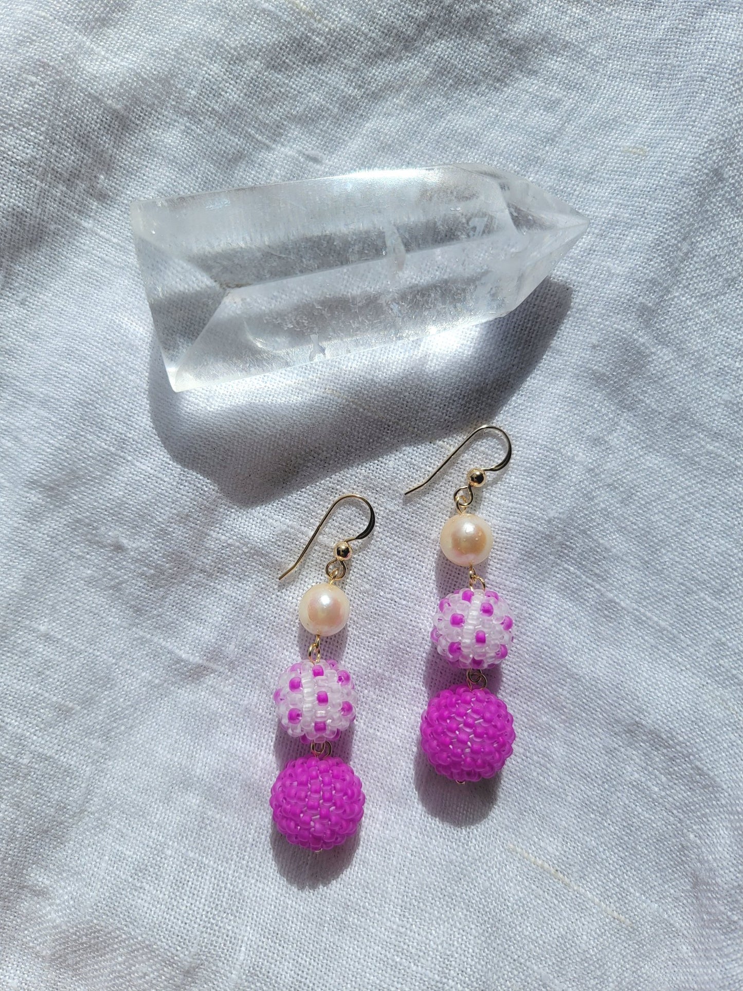 Neon Bead Ball and Pearl Drop Earrings