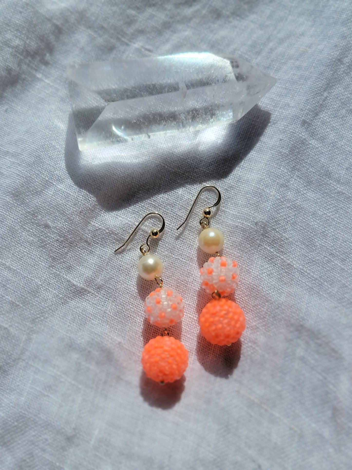 Neon Bead Ball and Pearl Drop Earrings