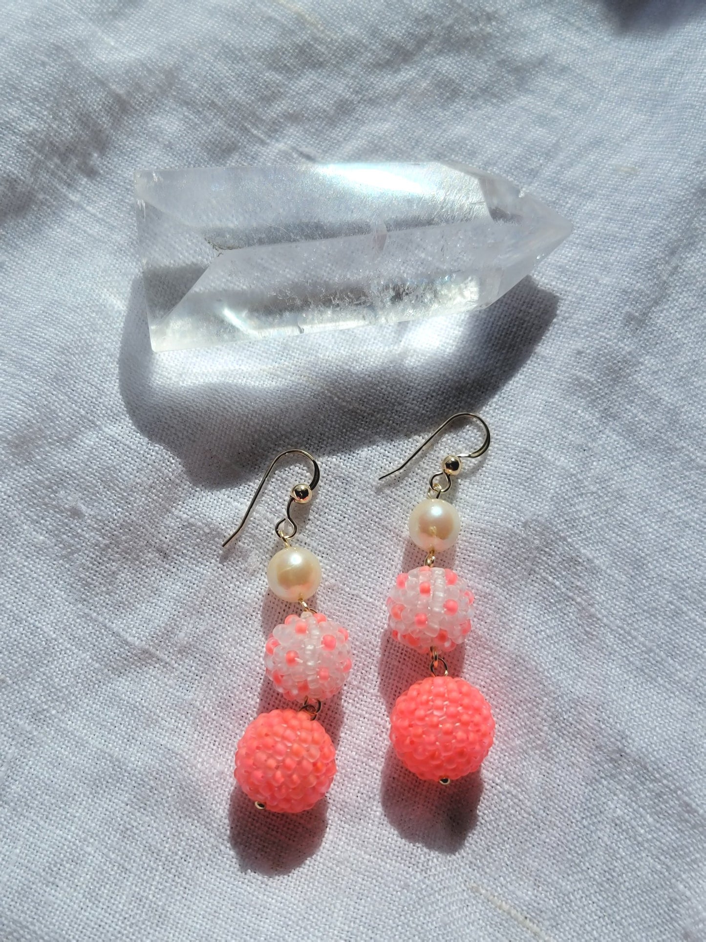 Neon Bead Ball and Pearl Drop Earrings