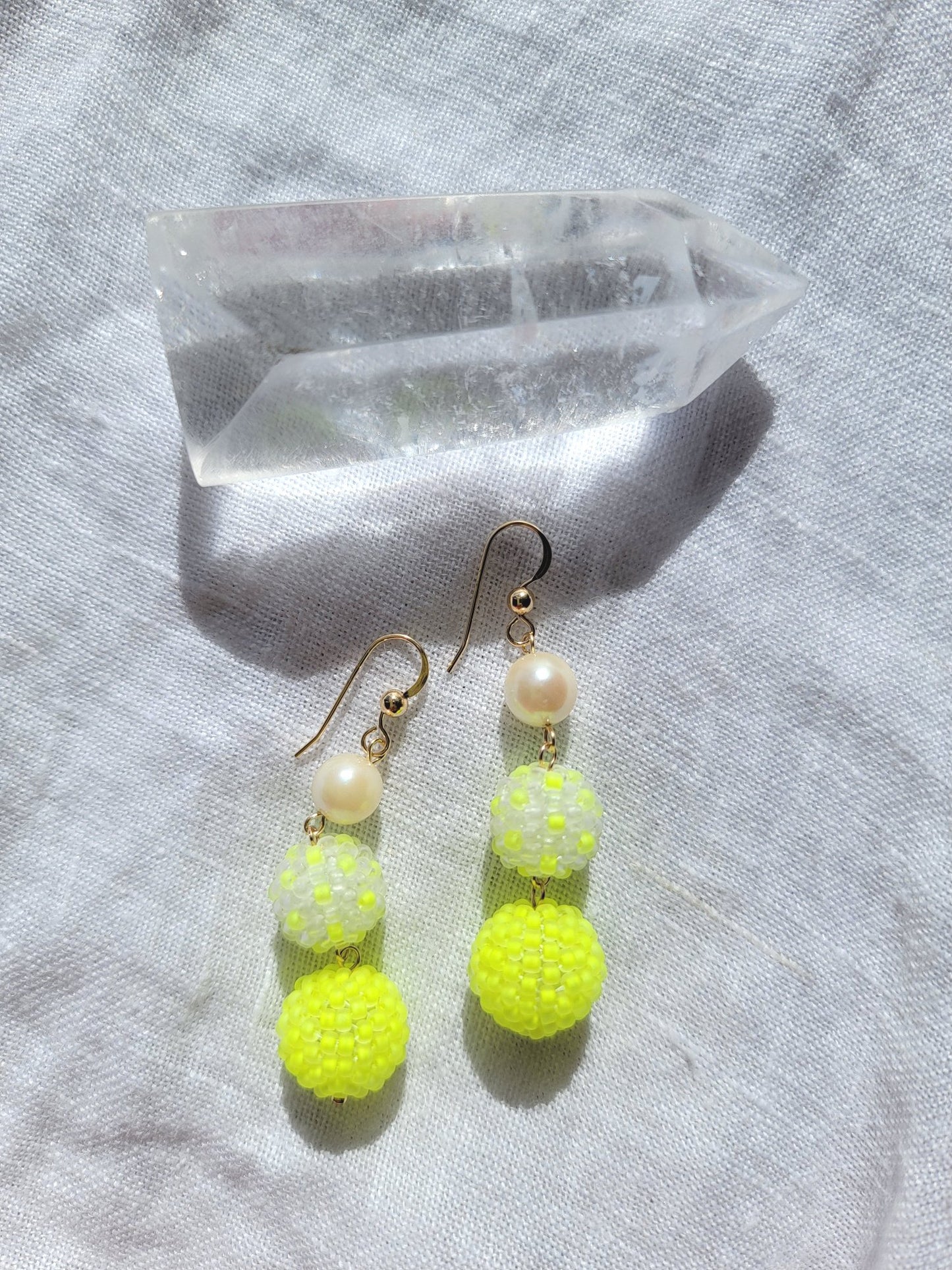 Neon Bead Ball and Pearl Drop Earrings