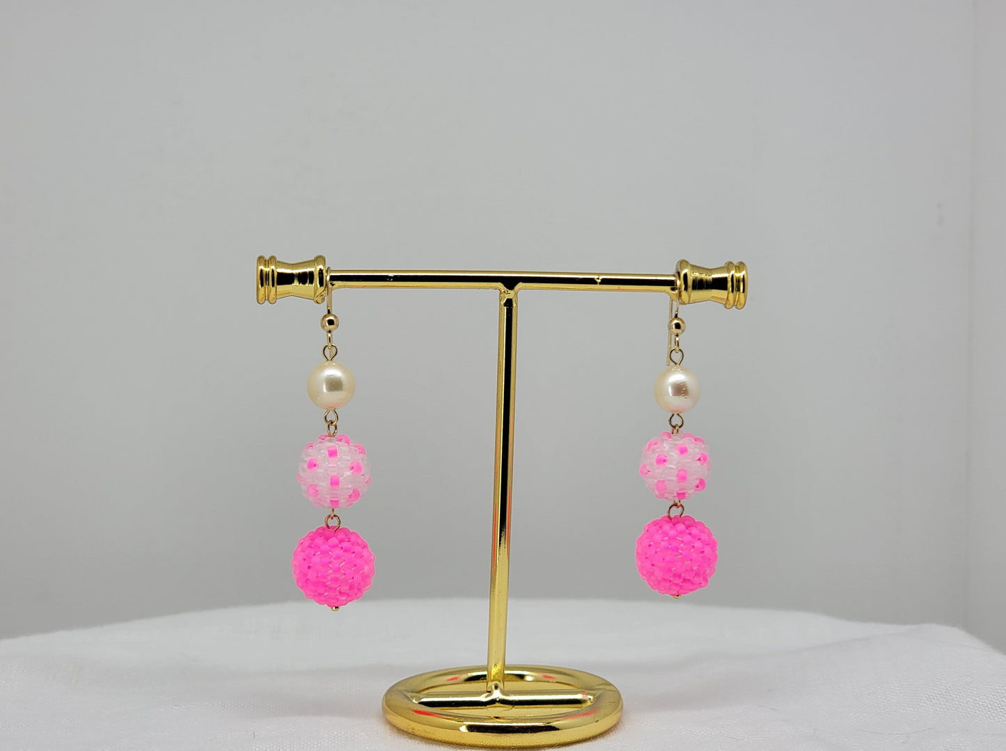 Neon Bead Ball and Pearl Drop Earrings