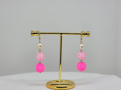 Neon Bead Ball and Pearl Drop Earrings