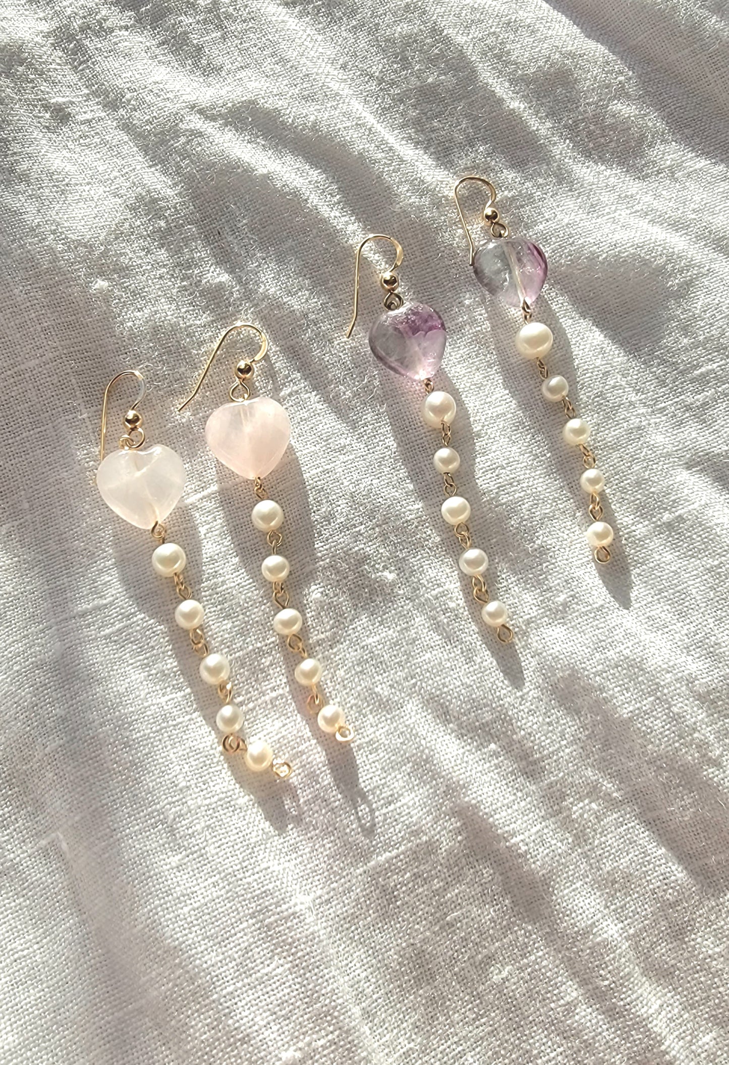 Heart Shaped Gemstone And Pearls Drop Earrings