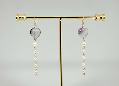 Heart Shaped Gemstone And Pearls Drop Earrings