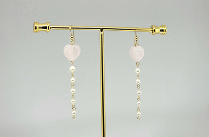 Heart Shaped Gemstone And Pearls Drop Earrings